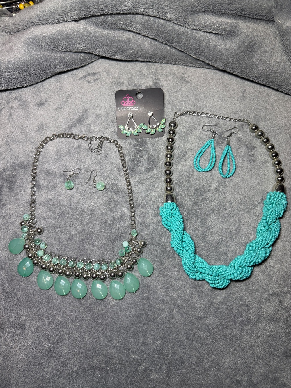 Turquoise Beaded Braided Necklace with Matching Teardrop Earrings